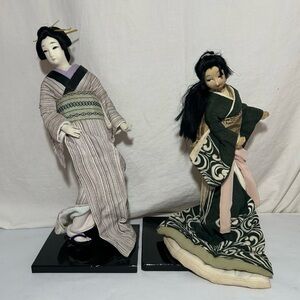 2 - Vintage Japanese Kimono Geisha Doll Maiko Traditional Folk Craft Wood Stands